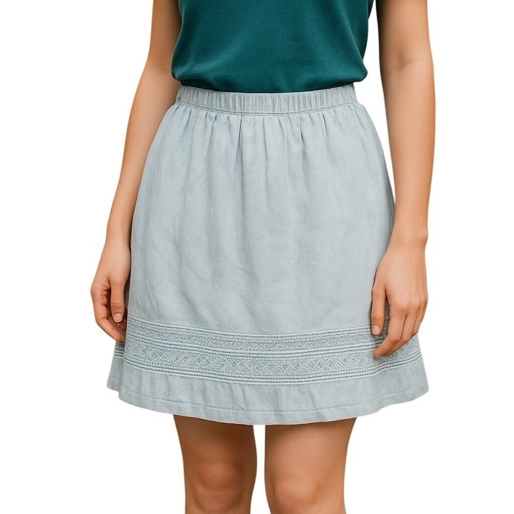 Banana Republic 100% Linen‎ Crochet Trim Skirt Boho Coastal Pastel Aqua Size 2